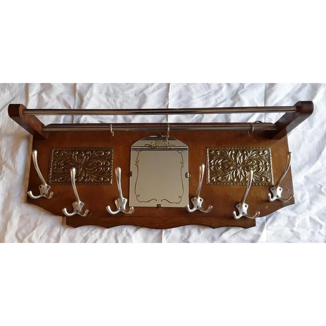 1930s Art Deco Oak Wood Silver Wall Wardrobe with Hooks and Cloakroom Rods, 1930s For Sale - Image 5 of 5