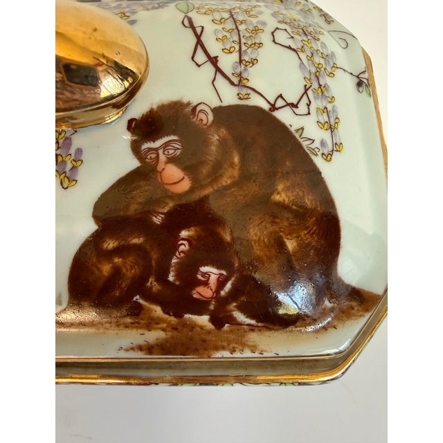 Late 19th C. Antique Japanese Lidded Porcelain Box With Monkeys & Wisteria For Sale - Image 15 of 17