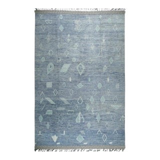8x10 Blue Hand-Knotted Wool Floating Geometrics Geometric Modern Carpet Rug For Sale