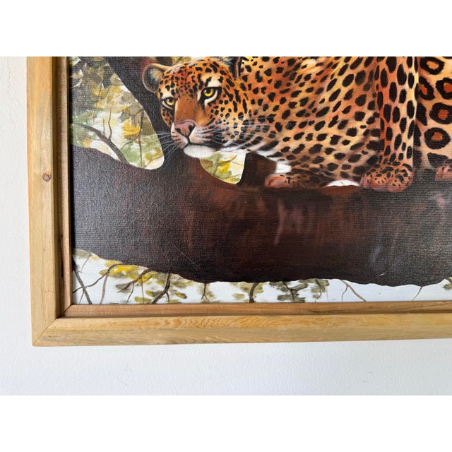 Brown Vintage H.W.Hill Wildlife - Tiger on Tree Landscape Oil on Canvas Painting, Framed For Sale - Image 8 of 11