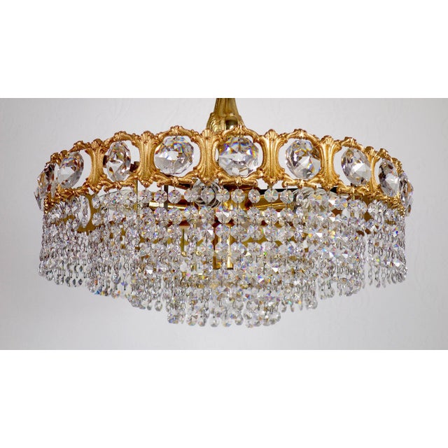 Brass and Lead Crystal Chandelier from Schröder & Co., 1970s For Sale - Image 9 of 12