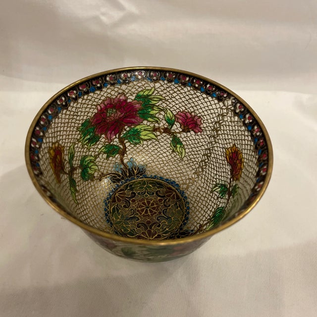 Fine and rare late 19th Century Japanese or Chinese shotai shippo Plique a jour cloisonné bowl with flared rim. Extremely...