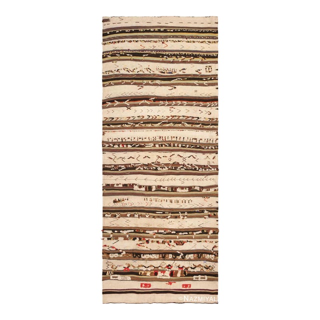 Long And Narrow Tribal Vintage Moroccan Kilim Rug For Sale