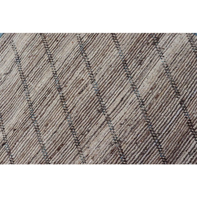 Modern Hand-Knotted Runner in Wool With Linear Design in Blue & Neutral Tones For Sale - Image 10 of 12