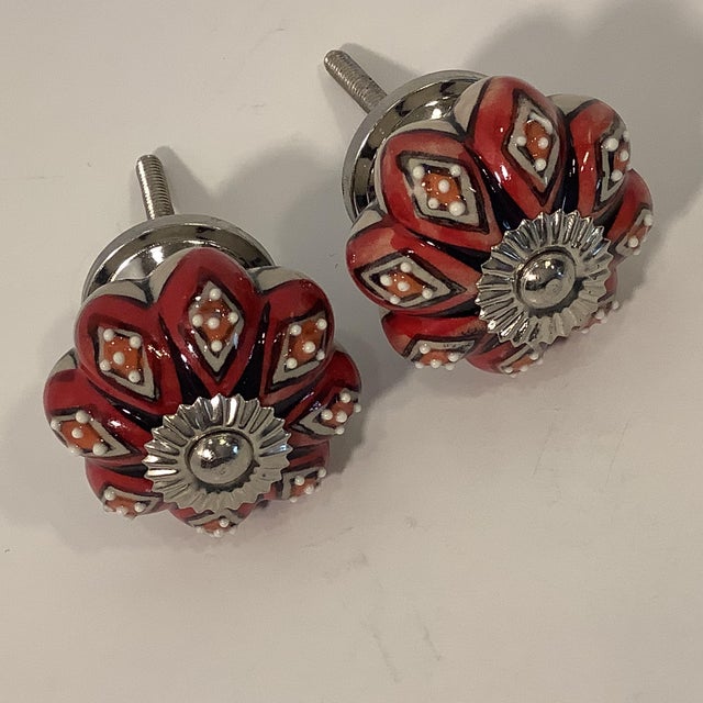 1960s Hand Painted Ceramic Red Drawer Knobs Set of 2 Chairish