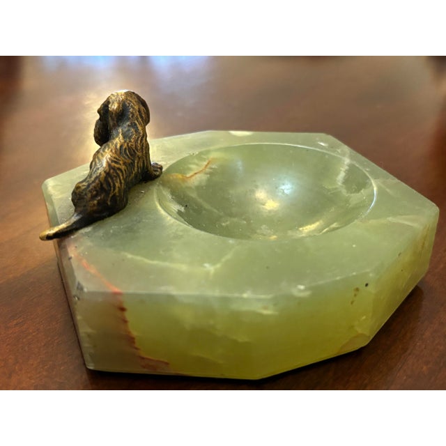 1940s Bronze Cocker Spaniel Dog Alabaster Octagonal Catch All Ring Dish For Sale - Image 9 of 9