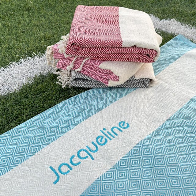 Turquoise Turkish Cotton Beach Towel – Premium Bath Textile For Sale - Image 8 of 10