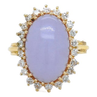 Vintage 14k Gold, Type a Lavender Jadeite, and Diamond Cocktail Ring For Sale