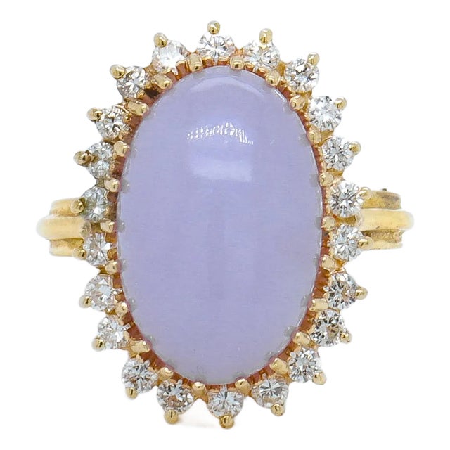 Vintage 14k Gold, Type a Lavender Jadeite, and Diamond Cocktail Ring For Sale