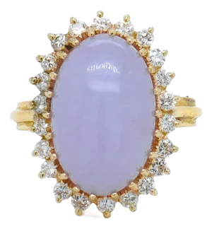 Vintage 14k Gold, Type a Lavender Jadeite, and Diamond Cocktail Ring