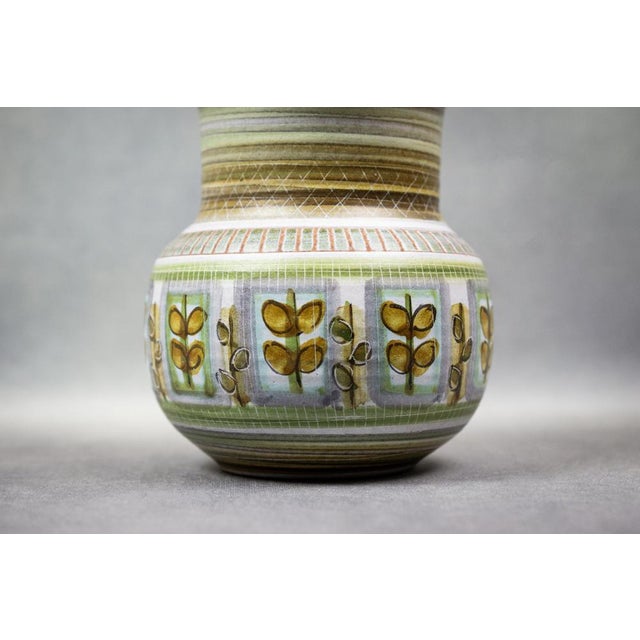 Mid-Century Hand-Painted Glazed Stoneware Vase with Foliage Frieze by Marcel Guillot, France, 1950s-1960s For Sale - Image 4 of 11