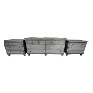 Restoration Hardware Annecy Zinc Bedroom Set – 7-Drawer Dresser + 2 Nightstands For Sale