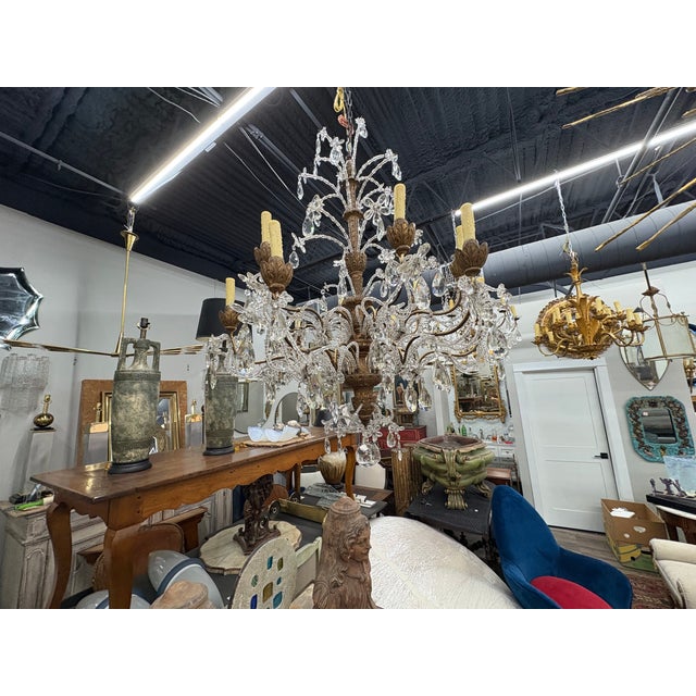 19th Century Genovese Giltwood and Crystal Chandelier For Sale - Image 10 of 18