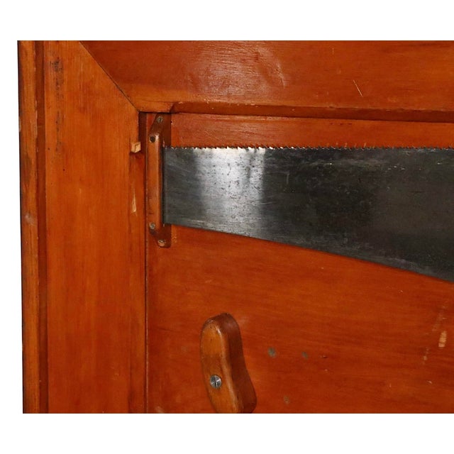 Exceptional well crafted wood carpenters box, fitted with three removable interior boxes, each having a bank of drawers....