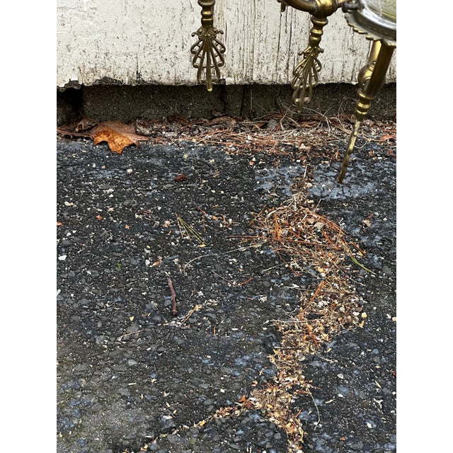 Vintage Nine Light Brass Restored Gas Fixture For Sale - Image 9 of 12