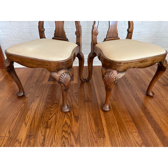 Set of 8 Vintage Queen Anne Dining Chairs With Carved Cabriolet Legs and Splats For Sale - Image 11 of 12