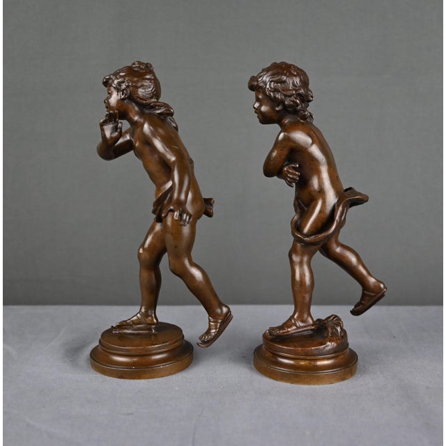 Metal Auguste Moreau, Pair The Skaters Scupltures, 1890s, Bronze For Sale - Image 7 of 18