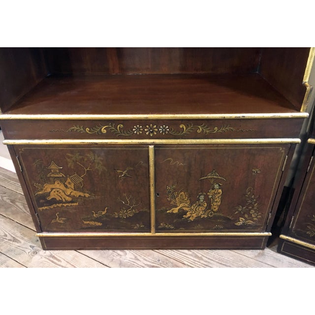 Chinoiserie Hollywood Regency Chinoiserie Stepback Display Bookcases - a Pair For Sale - Image 3 of 11
