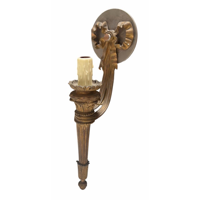 19th Century Antique Gilt Bronze Torchere Wall Light Sconces - a Pair For Sale - Image 5 of 6