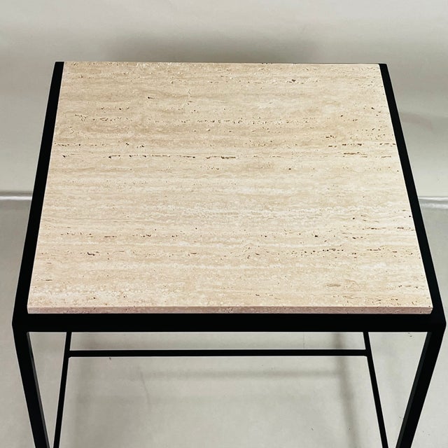 Stone Square 'Diagramme' Side Table in Travertine by Design Frères For Sale - Image 7 of 7