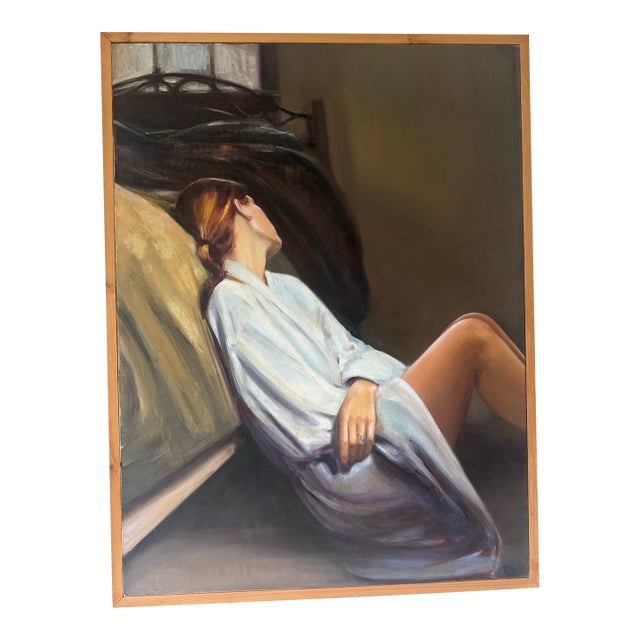 Portrait of a Girl Sitting-Oil on Canvas For Sale