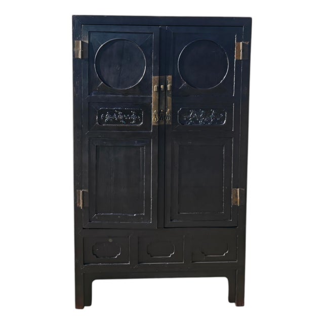 Antique Chinese Black Two-Door Cabinet With Brass Hardware, Circa 1826 For Sale