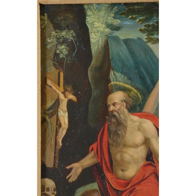 17th Century 17th/18th Century Flemish Old Master Oil Painting of Saint Jerome, Framed For Sale - Image 5 of 8