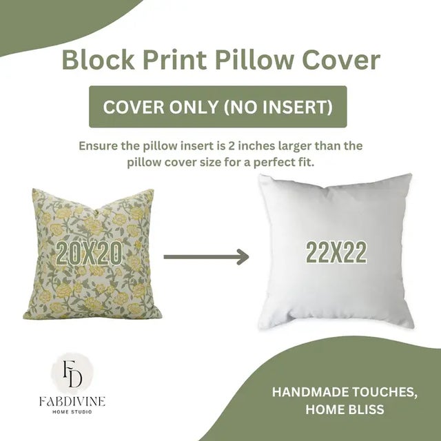 Not Yet Made - Made To Order Fabdivine Handmade Block Printed Cushion Cover 24x24 Inch Cotton Linen-Mrignayani For Sale - Image 5 of 5