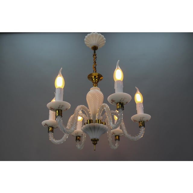 Italian Murano White Clear and Milk Glass Six-Arm Chandelier, 1950s For Sale - Image 6 of 18