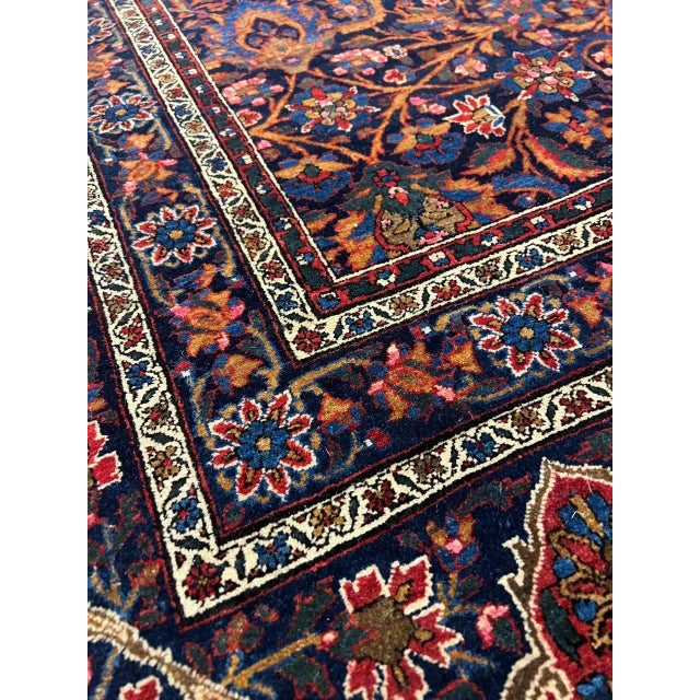Late 20th Century Navy Blue Persian Antique Kashan For Sale - Image 10 of 12