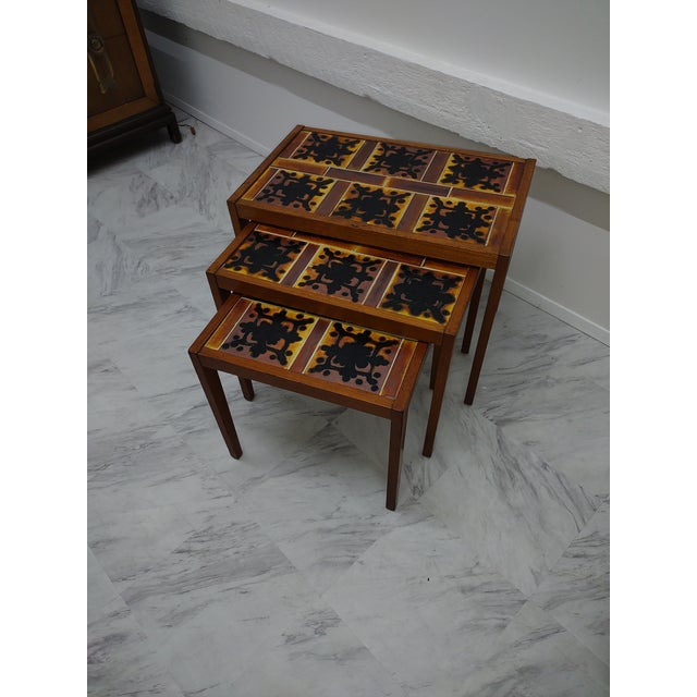 Orange 1960s Tile Top Nesting Tables - Set of 3 For Sale - Image 8 of 12