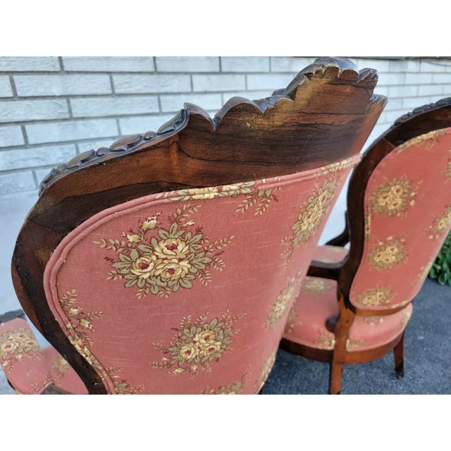 American 19th Century American Carved Rosewood Living Room Arm Chairs- a Pair For Sale - Image 3 of 11