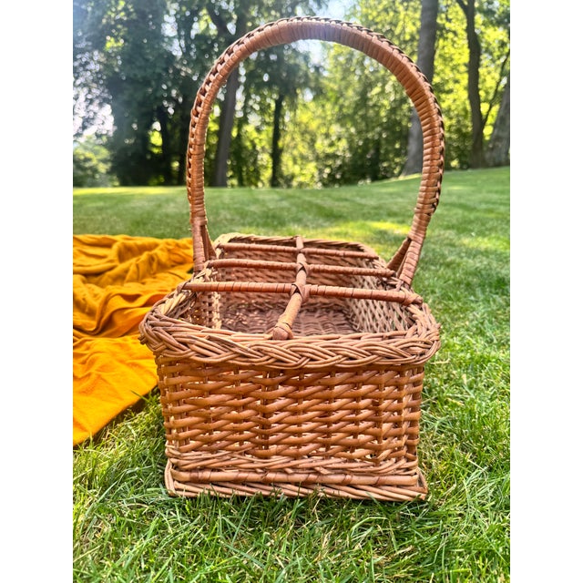 Late 20th Century Vintage French Willow Wine Bottle Carrier Basket For Sale - Image 5 of 12