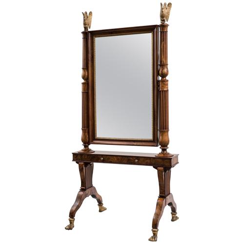 Empire Floor Mirror in Walnut and Olive Wood, 19th Century For Sale - Image 9 of 9