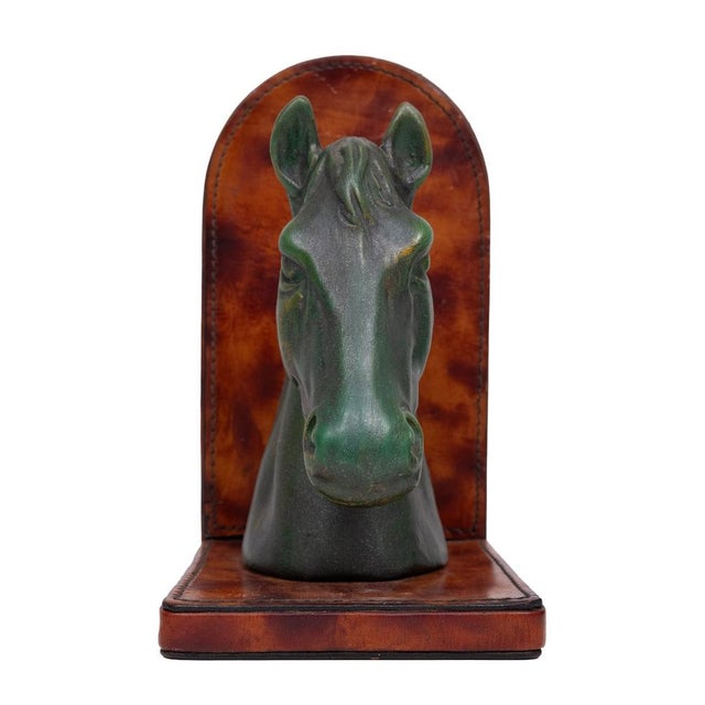 Ceramic Ceramic and Leather Horses Head Bookends 1970s, Set of 2 For Sale - Image 7 of 9