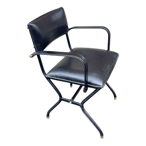 Stitched Leather Armchair by Jacques Adnet, 1950s For Sale