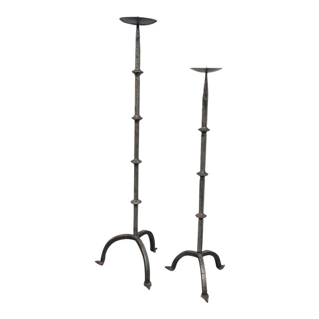 Hand Forged Steel Floor Stand Candle Holders A Pair Chairish