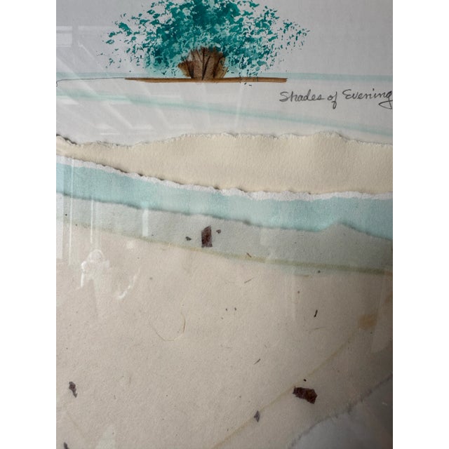 Green 1980’s Vintage “Shades of Evening” Mixed Media Collage Landscape Painting by Okaty For Sale - Image 8 of 12