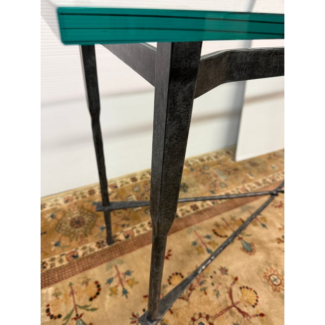 Iron & Tempered Glass Console Table, in the Style of Giametti For Sale - Image 10 of 12
