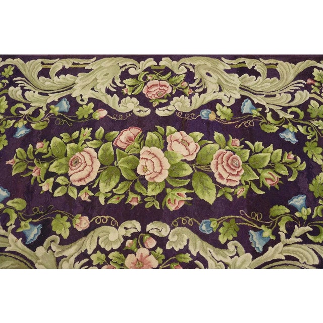Amazing Purple Ground Color With Nice Foliate Design Antique American Hooked Rug For Sale - Image 4 of 11
