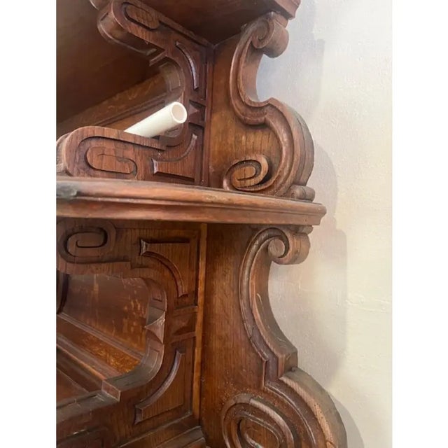 Wood 7 Ft Long Large Antique Oak French Buffet Renaissance Server For Sale - Image 7 of 9