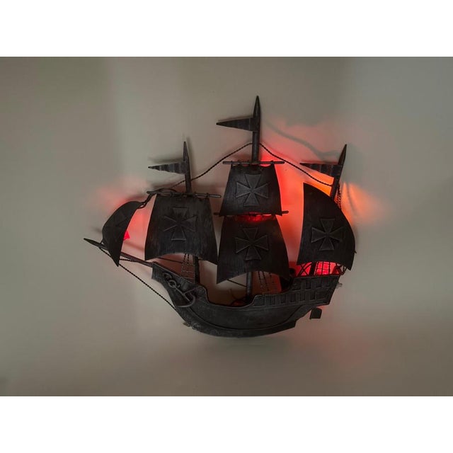 Spanish Galleon Columbus' Santa Maria Sailing Ship Wall Lamp in Wrought Iron, 1950s For Sale - Image 10 of 14