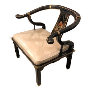 James Mont Chinoiserie Black Lacquer Club Chairs For Sale