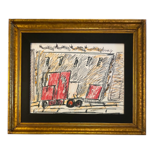 Early Purvis Young Miami Urban Expressionist Mixed Media Drawing Framed