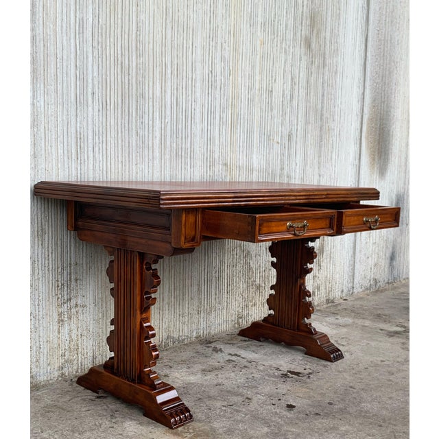 1930s Spanish Colonial Desk or Console Table With Two Drawers Signed by Valentí For Sale - Image 5 of 11