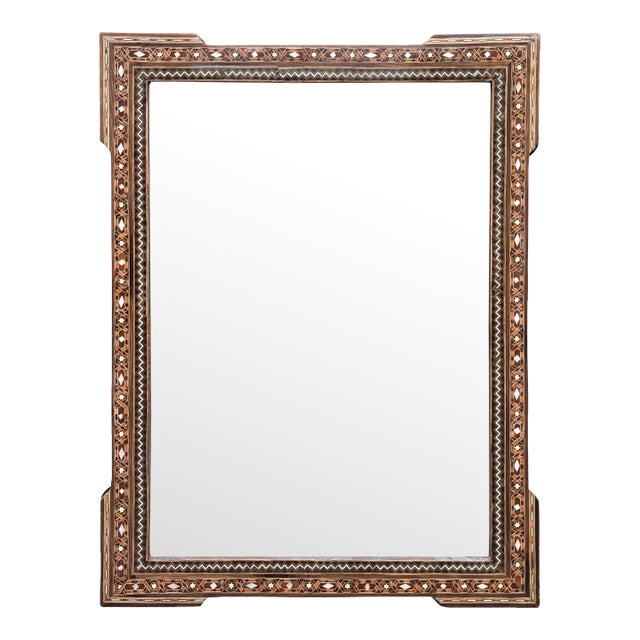 Mid 20th Century Marquetry Wood Inlaid Mirror For Sale