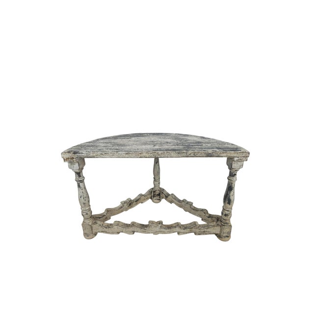 Wood Distressed Gray and White Demi-Lune Wall Consoles, 1990s, Set of 2 For Sale - Image 7 of 9
