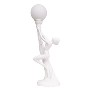 Art Deco Italian White Ceramic Naked Woman Lamp, 1970s For Sale