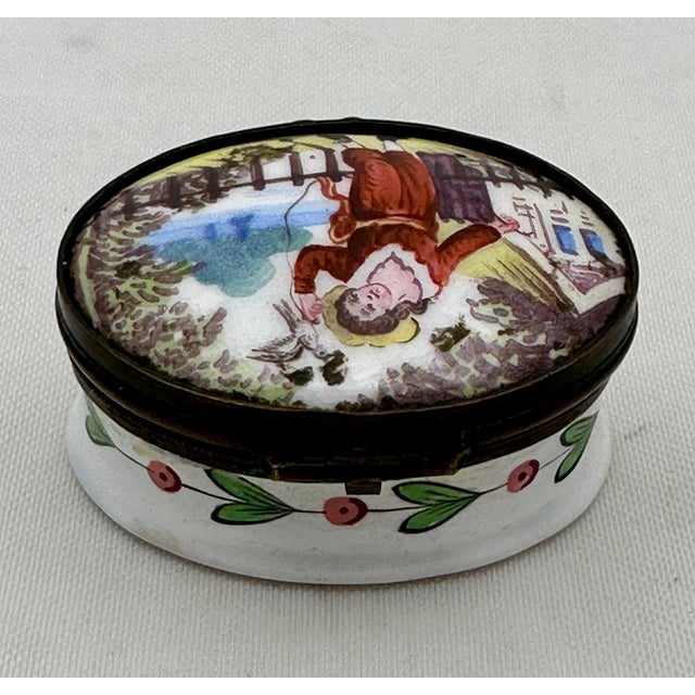 Late 19th Century 19th Century French Enamel Samson Patch Trinket Box Child With Bird For Sale - Image 5 of 11