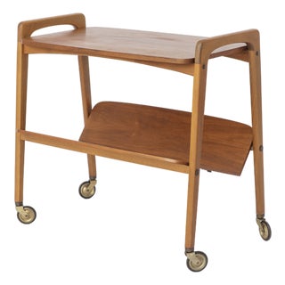 Mid-Century Modern Serving Bar Cart in Teak and Beech, German, 1960s For Sale